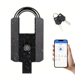 Heavy Duty Fingerprint Padlock with APP Waterproof Biometric Smart Lock with Key for Warehouse Rechargeable Padlock