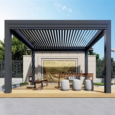 Aluminum Motorized Waterproof Pergola Covers Sunshade Louvered Roof Gazebo With Louvre Electric Aluminum Pergola