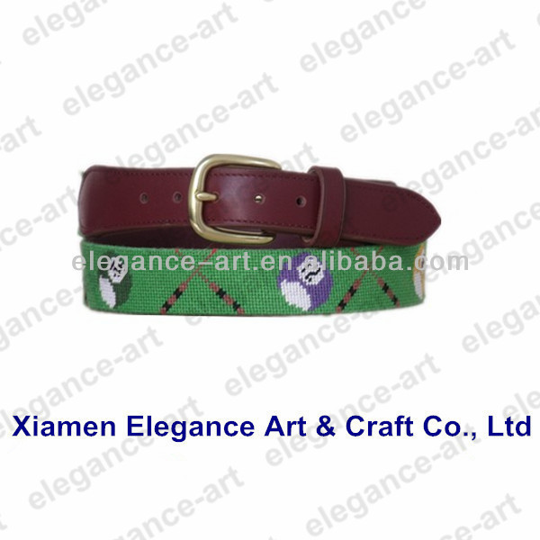 Baseball green needlepoint  belt  leather men luxury