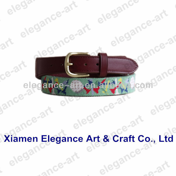 Baseball green needlepoint  belt  leather men luxury