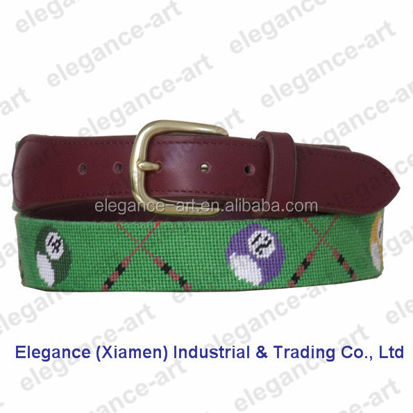 Baseball green needlepoint  belt  leather men luxury