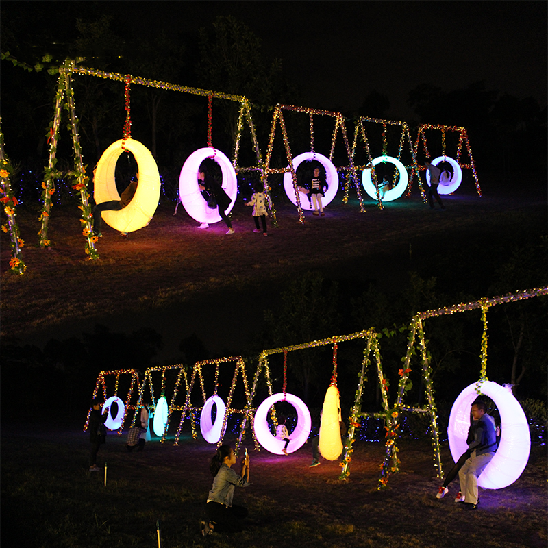 LED Swing Glowing Round Colorful Hanging 16 RGBW  Color Changing Remote Control Outdoor LED patio swing