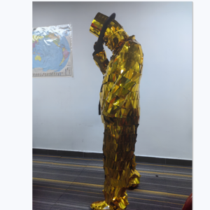 gold color mirror men suit club perform catwalk wears mirror dance costumes disco show jacket dj mirror hat outfit