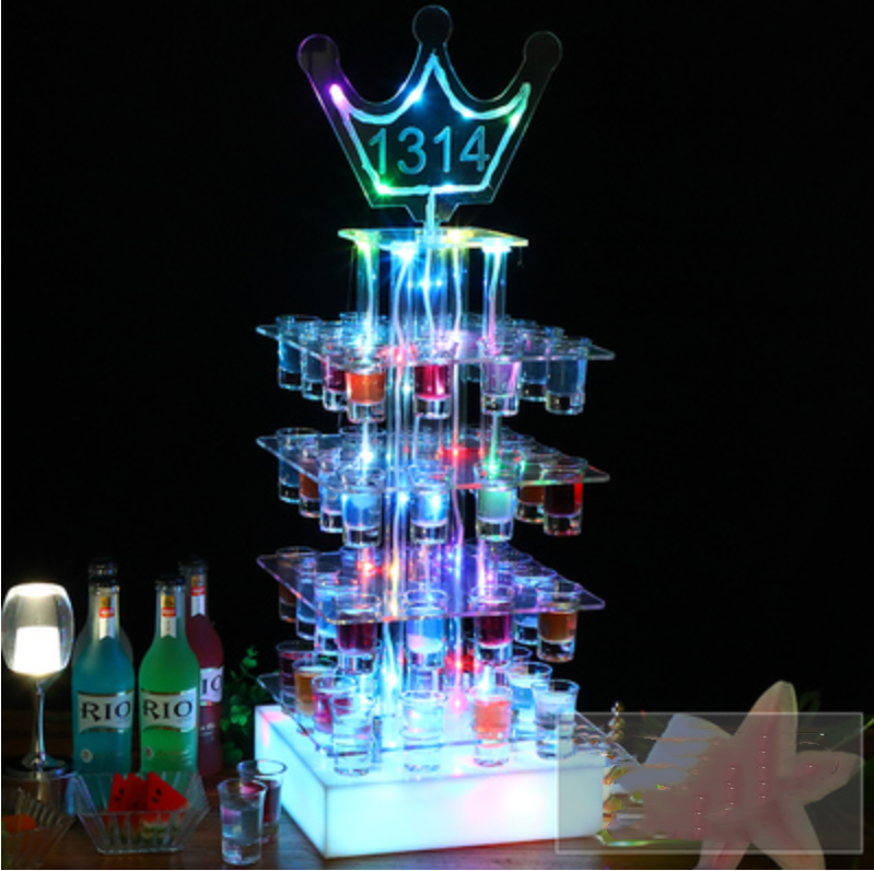 Colorful  36 Cups Spade LED Shot Glass Display for Bar Night Club VIP Service Acrylic Shot Glass Display Stand