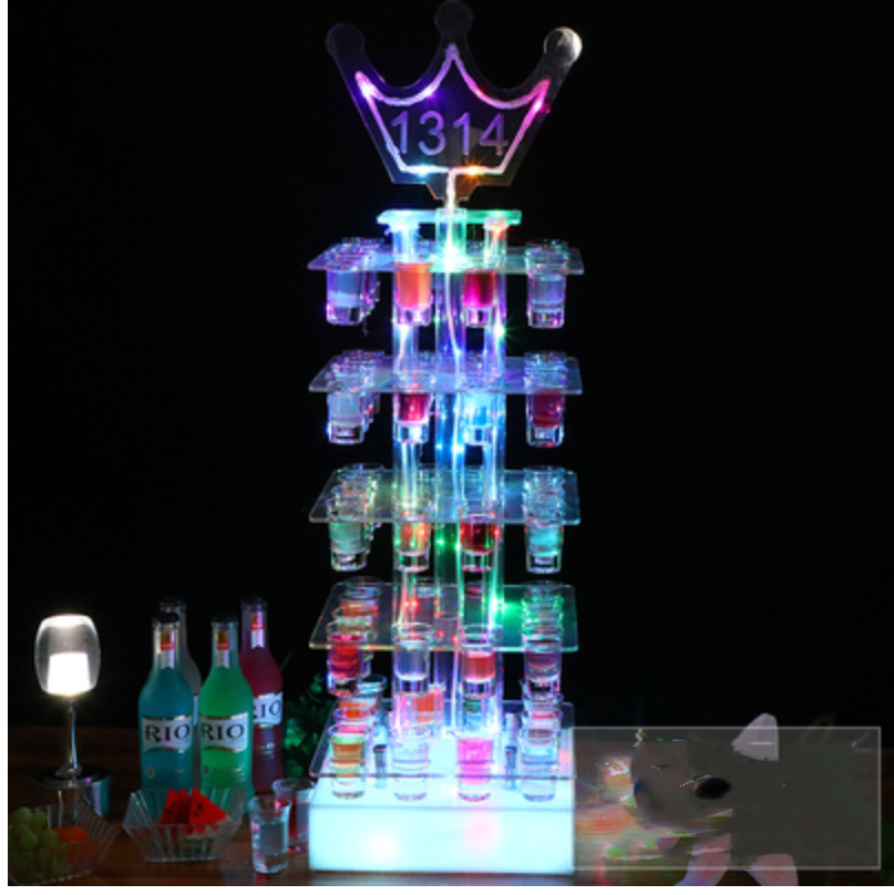 Colorful  36 Cups Spade LED Shot Glass Display for Bar Night Club VIP Service Acrylic Shot Glass Display Stand