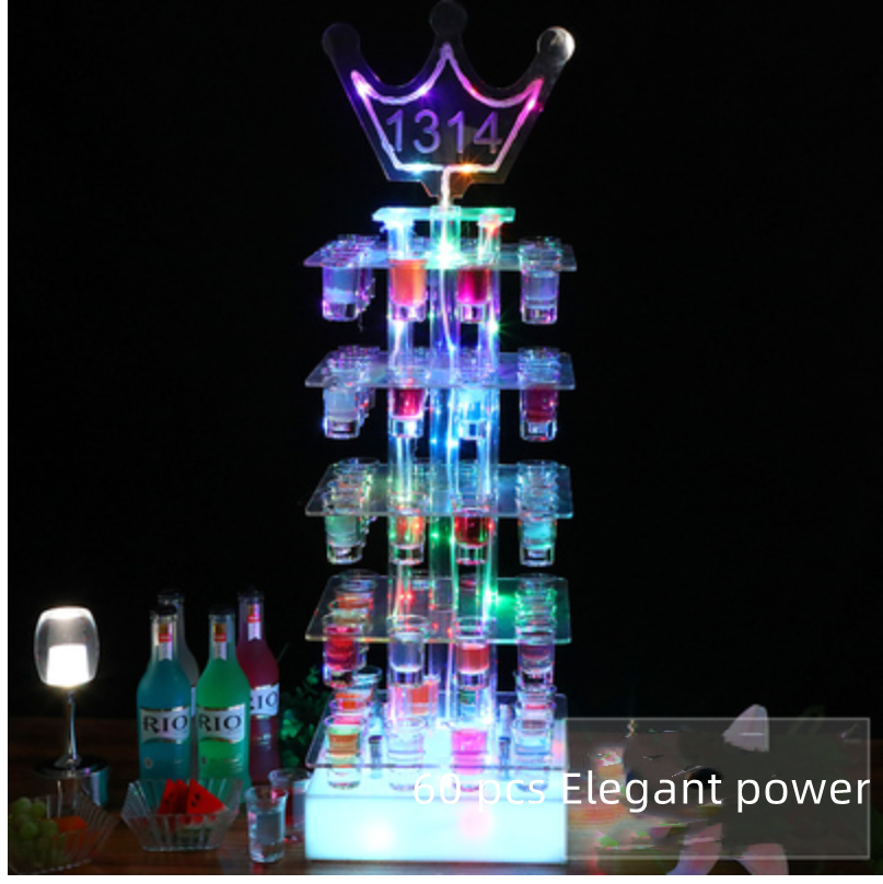 Colorful  36 Cups Spade LED Shot Glass Display for Bar Night Club VIP Service Acrylic Shot Glass Display Stand