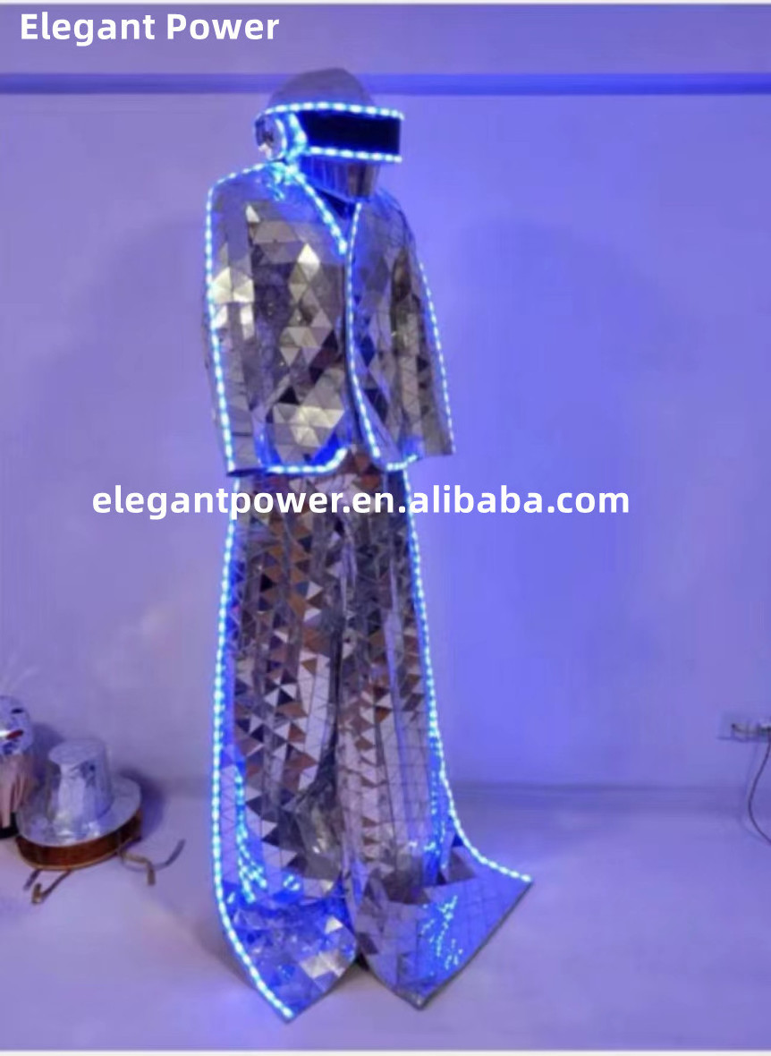 Silver Mirror Man Costumes/real Led Robot Stilt Walker Costume/costumes Adults Women Cosplay