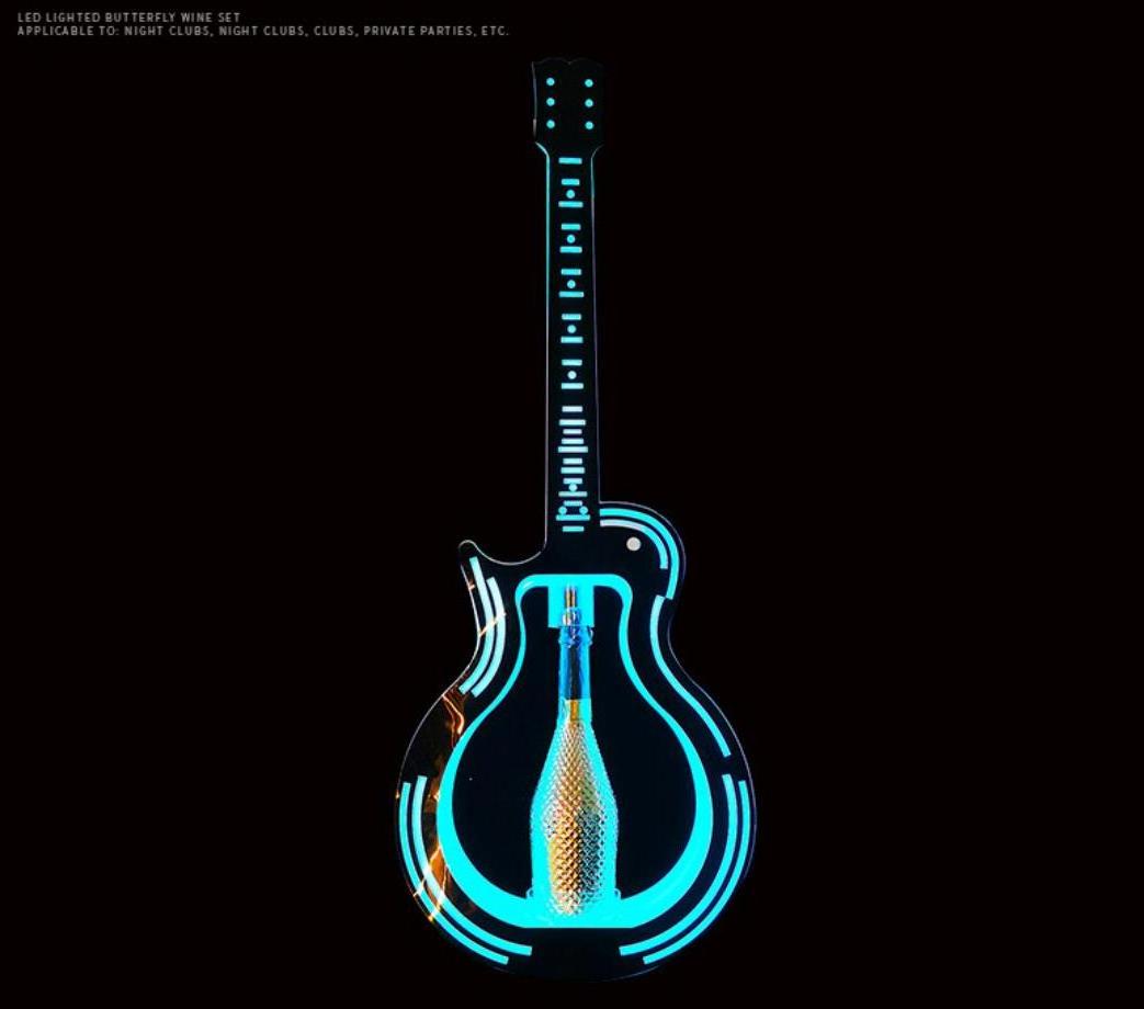 OEM Bar Rechargeable Acrylic LED Guitar Shape Bottle Presenter VIP  Bottle Glorifier Display Stand Rack for Night Club