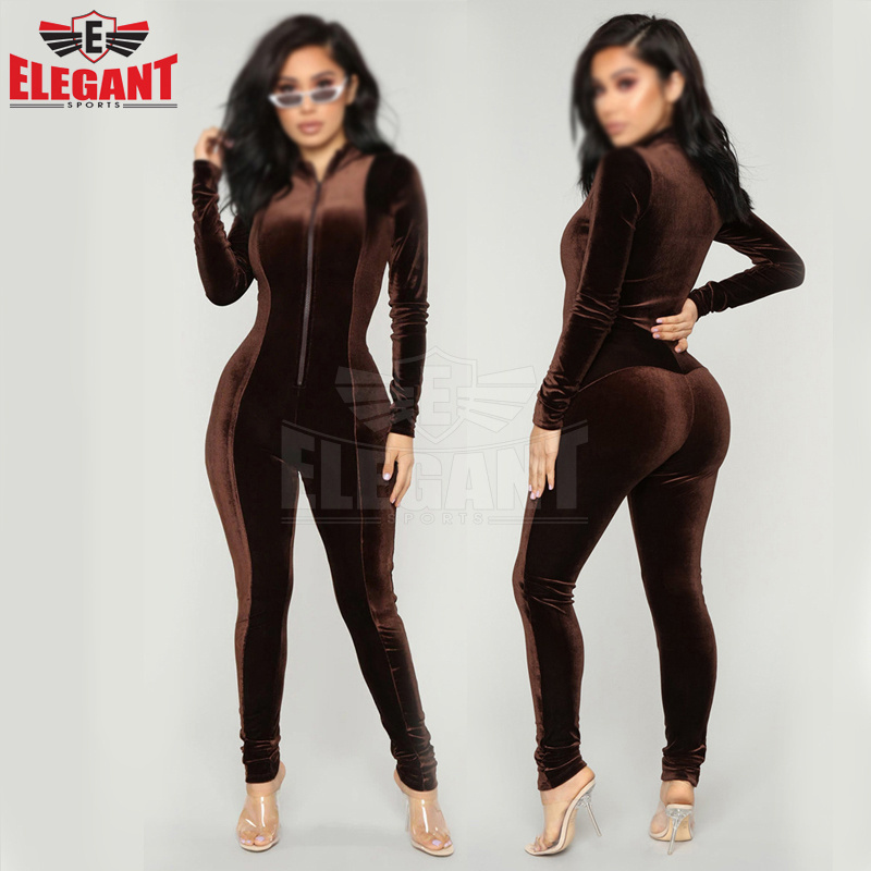 Women Jumpsuit velour suit Rompers Slim Full Overalls women's clothing Bodysuits Body con Velvet Jumpsuits