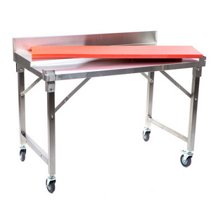 stainless steel folding work table with 4  wheels cutting board