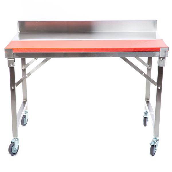 stainless steel folding work table with 4  wheels cutting board