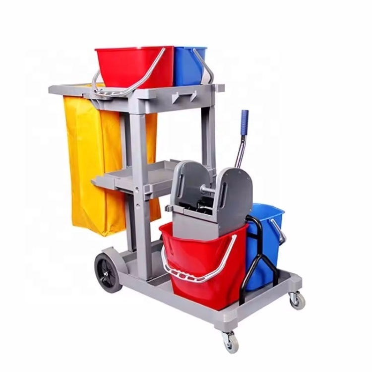 Multipurpose Plastic Hospital Cleaning Housekeeping Cart Janitor Cleaning Trolley