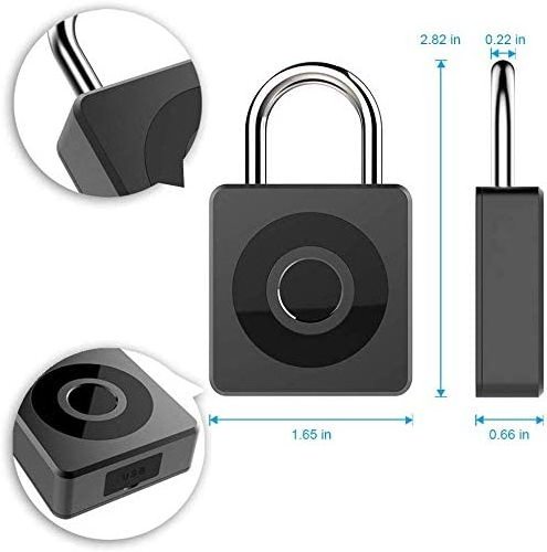 Fingerprint Padlock Smart Gym Lock Keyless Biometric Lock Fingerprint Locker USB Charging for Outdoor Backpack, Luggage Suitcase