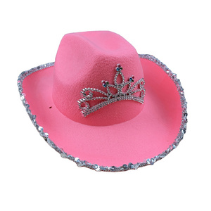 Pink Rhinestone Bling Blinking Luxury Kids Pearls Felt Fuzzy Fashion Cowboy Cowgirl Hats