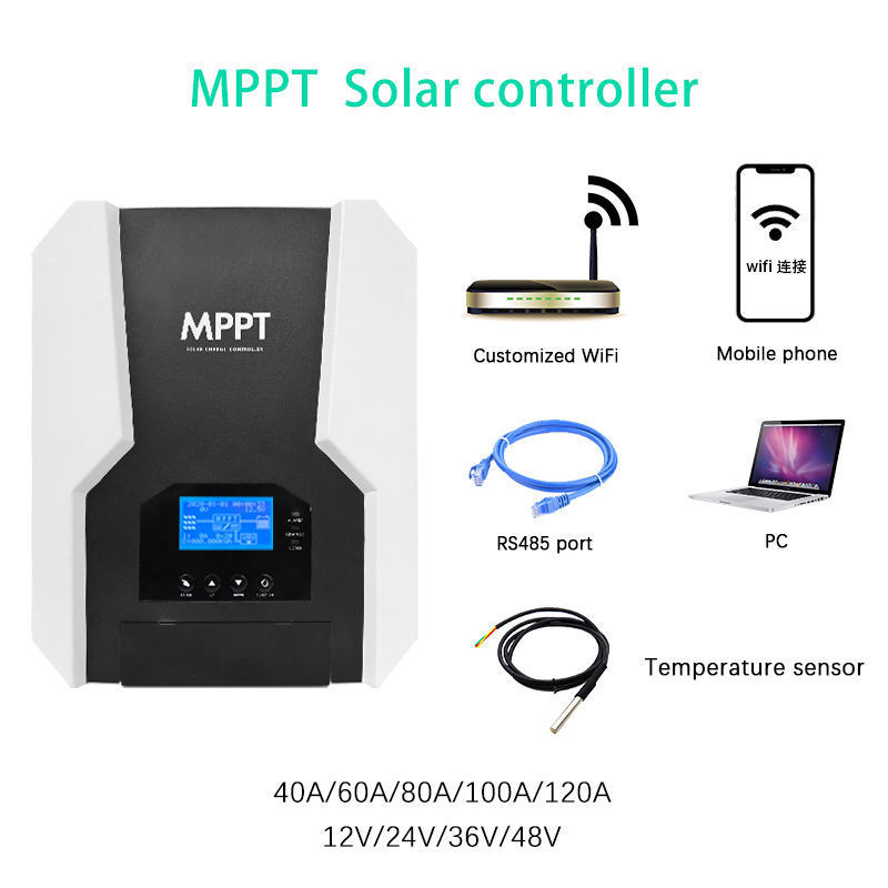 Smart Digital MPPT Solar Charge Controller 48v 60 amp 80amp 100amp 120amp for off grid solar panel system tracking Regulator