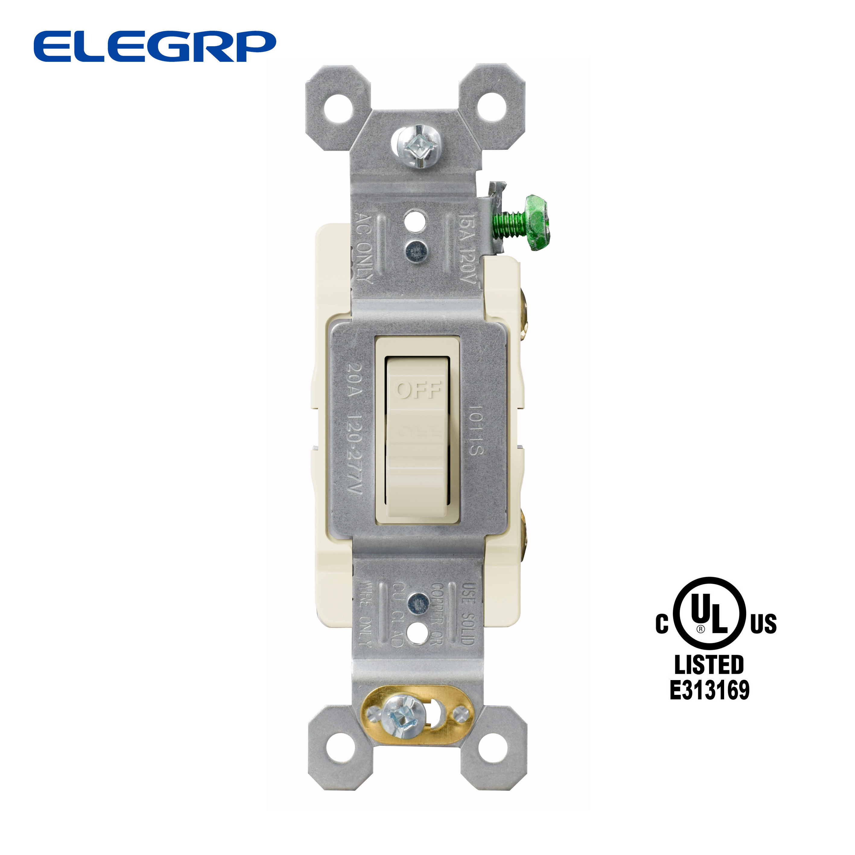 ELEGRP 20A 120-277V factory US standard UL commercial grade Self-grounding Single Pole Toggle Light Switch