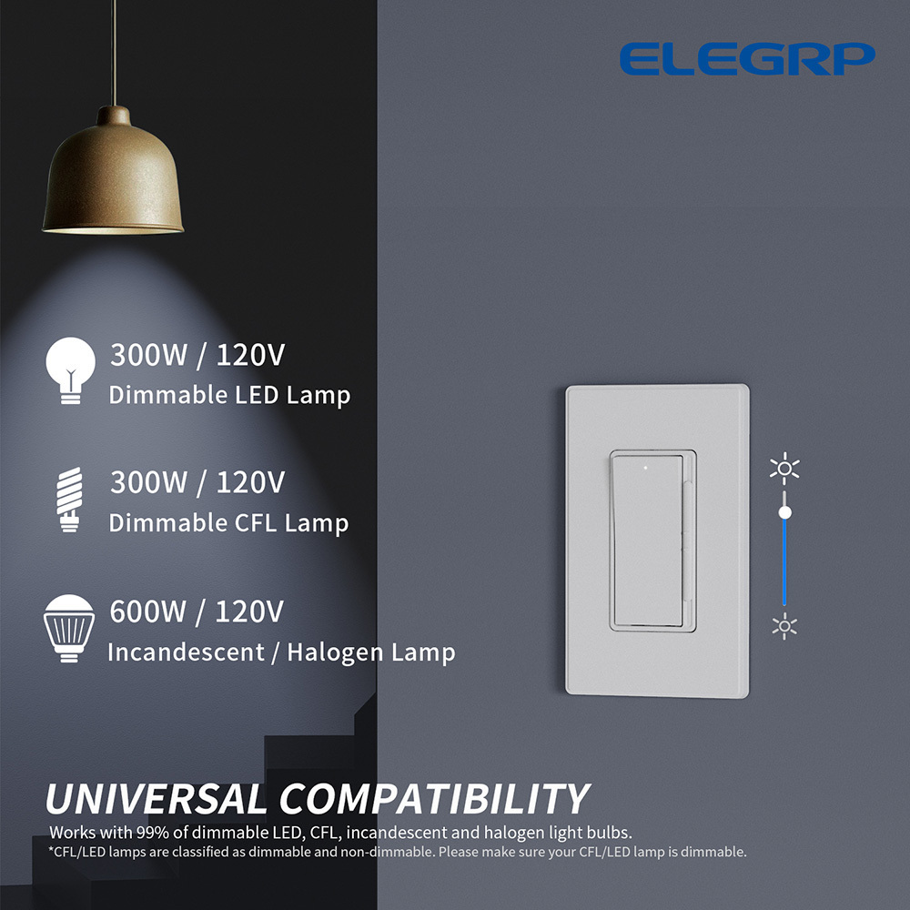 120V 60Hz Single Pole/3-Way In-wall slide ac dimmer controller digital dimmer switch with wall plate for LED CFL Bulbs