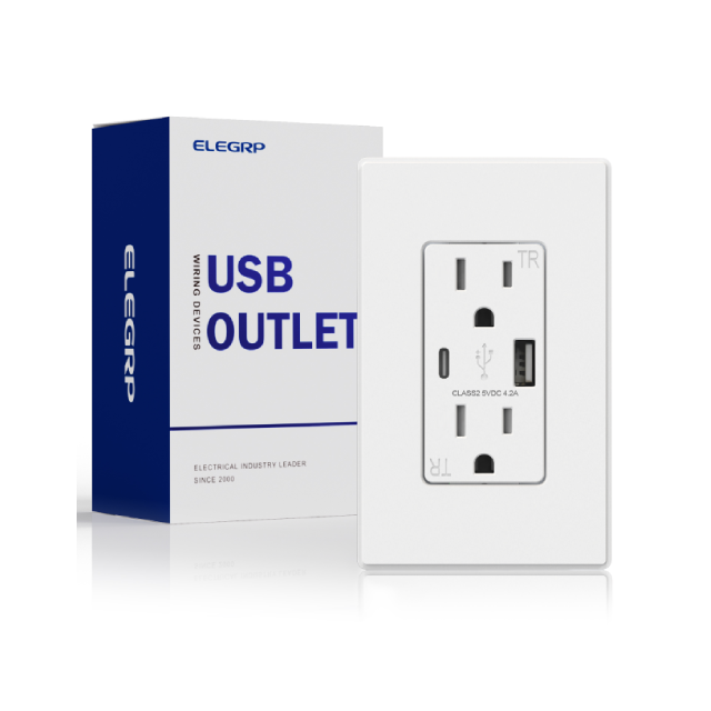 ELEGRP USB Charger Wall Outlet, USB Receptacle with Type A & Type C USB Ports, 15 Amp Duplex Tamper Resistant Plug, UL Listed