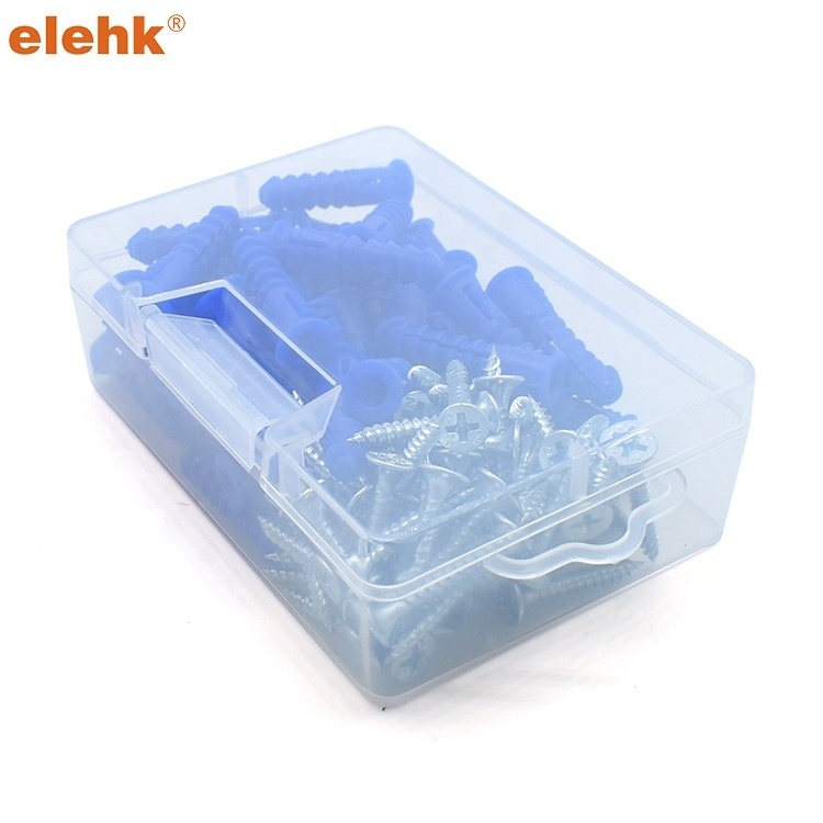 elehk 7mm x 30mm plastic ribbed anchor kit with screw bule color pe material expansion ribbed wall plug from china