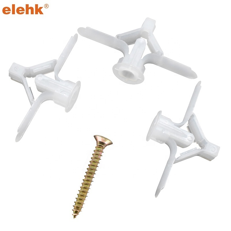 Elehk Professional Manufacturer Plastic Butterfly Wall Anchor Plug Nylon Wall Plug Plastic Toggle Anchor