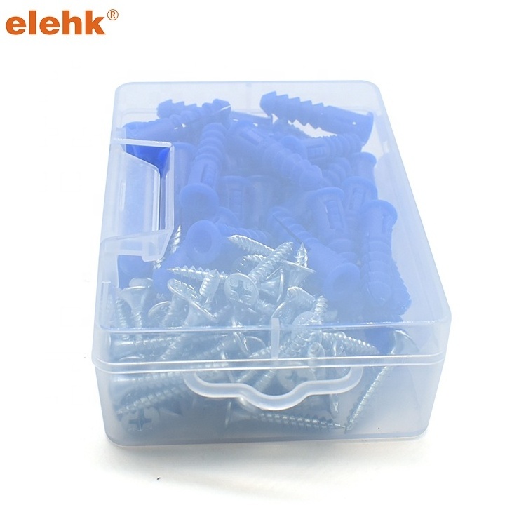 elehk 7mm x 30mm plastic ribbed anchor kit with screw bule color pe material expansion ribbed wall plug from china