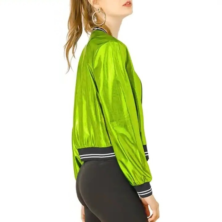 Wholesale Jackets Satin Polyester Made High Quality Customized Best Green Color Girls Bomber Jackets