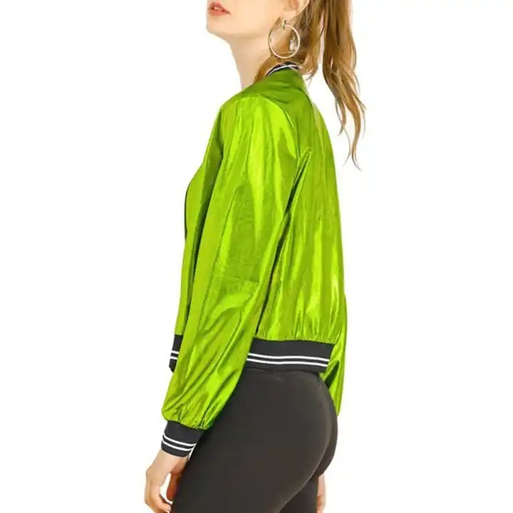 Wholesale Jackets Satin Polyester Made High Quality Customized Best Green Color Girls Bomber Jackets