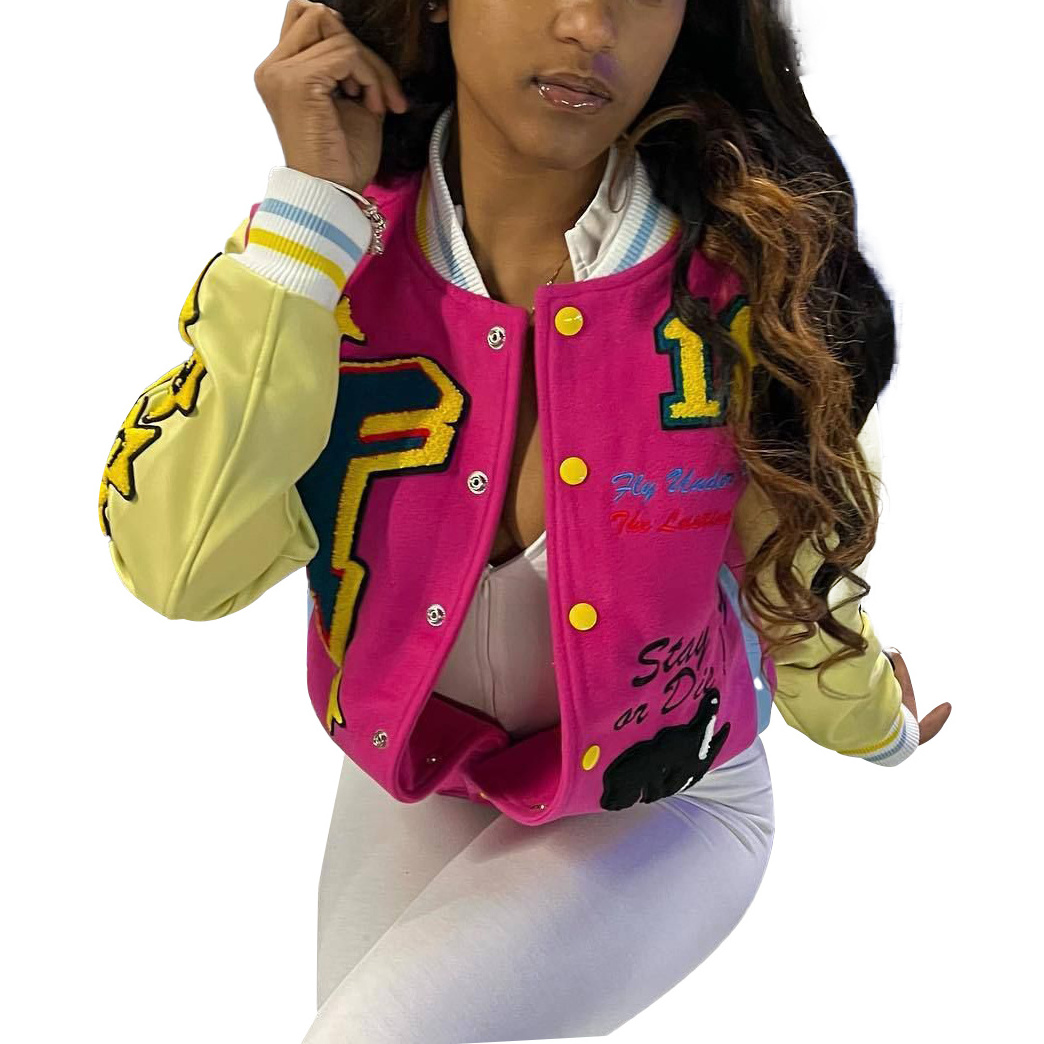 Ladies Varsity Crop Top Jackets Custom Blank Cropped Varsity Jacket With Leather Sleeves Buy Buy Women Varsity Crop Top Jackets