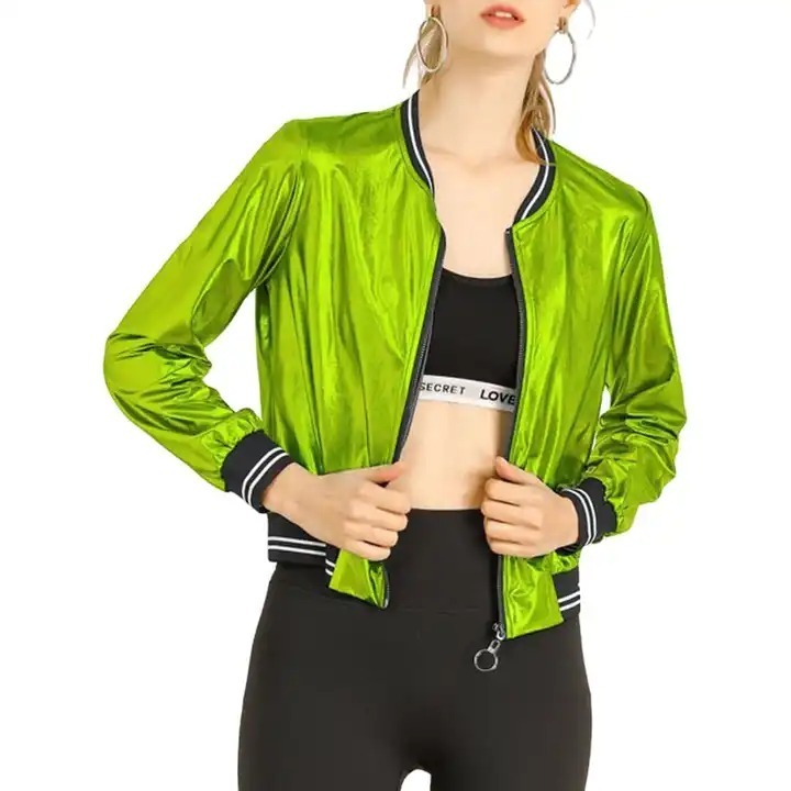 Wholesale Jackets Satin Polyester Made High Quality Customized Best Green Color Girls Bomber Jackets