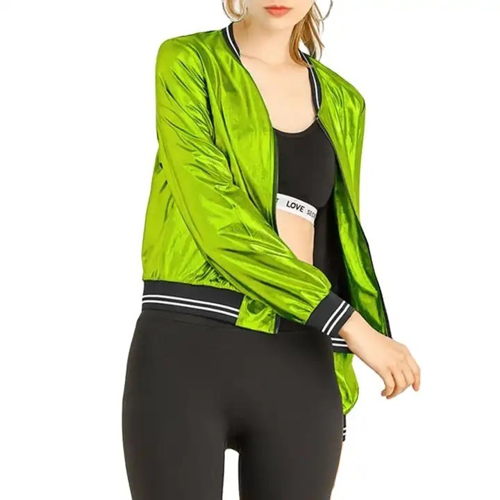 Wholesale Jackets Satin Polyester Made High Quality Customized Best Green Color Girls Bomber Jackets