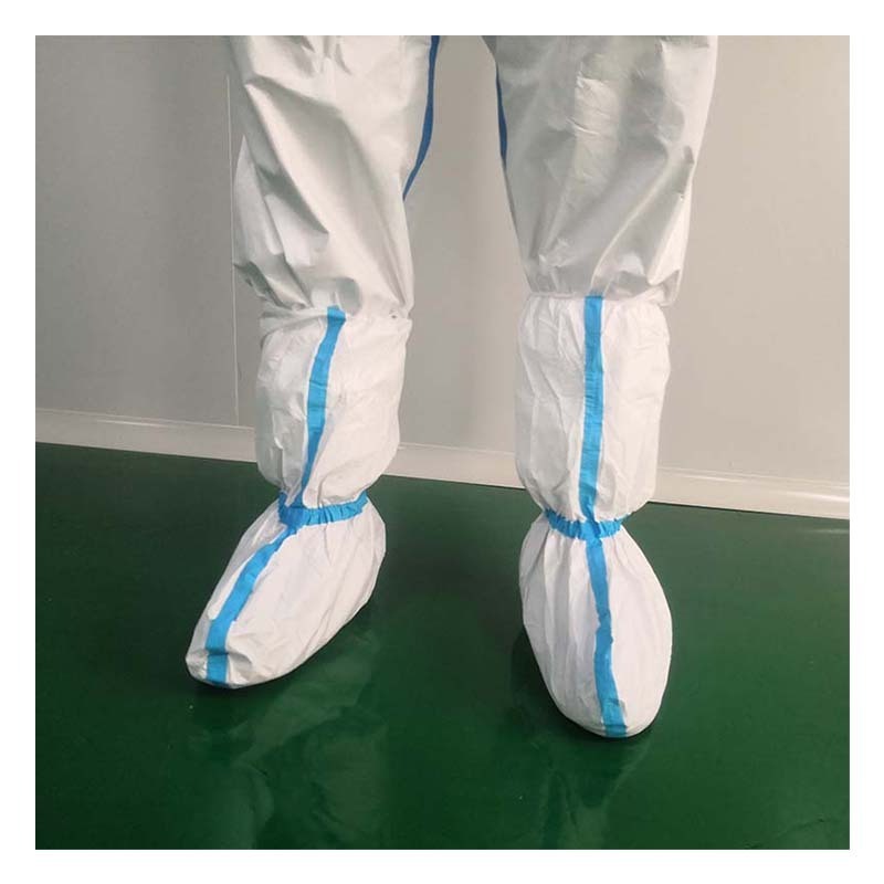 China Shandong Factory Supply Anti Slip Booties With Blue Bound Seams White Shoe Boots Cover