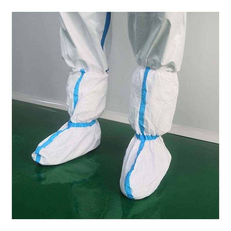 China Shandong Factory Supply Anti Slip Booties With Blue Bound Seams White Shoe Boots Cover