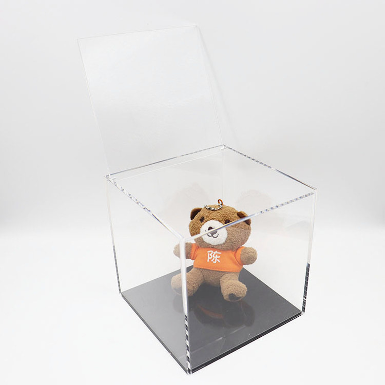 Custom clear acrylic storage boxes books magazines files storage box stackable cube display box With Black Base