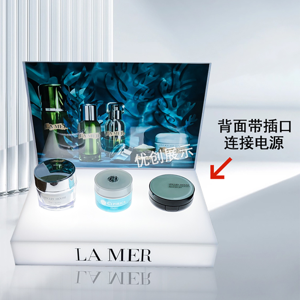 Wholesale High Quality White Luxury Cosmetic Acrylic Display Stand Essential Oil Perfume Makeup Display With Led Light