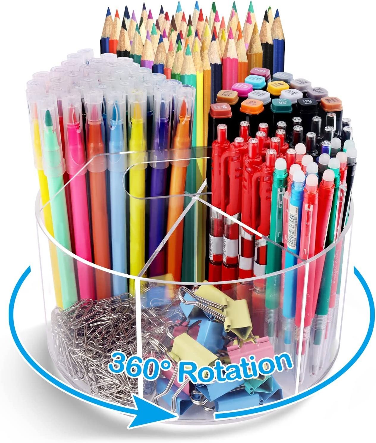 Acrylic Pen Holder Pencil Organizer, 360-Degree Rotating Pencil Holder, Crayon Holder for Kids Marker Holder Caddy Organizer