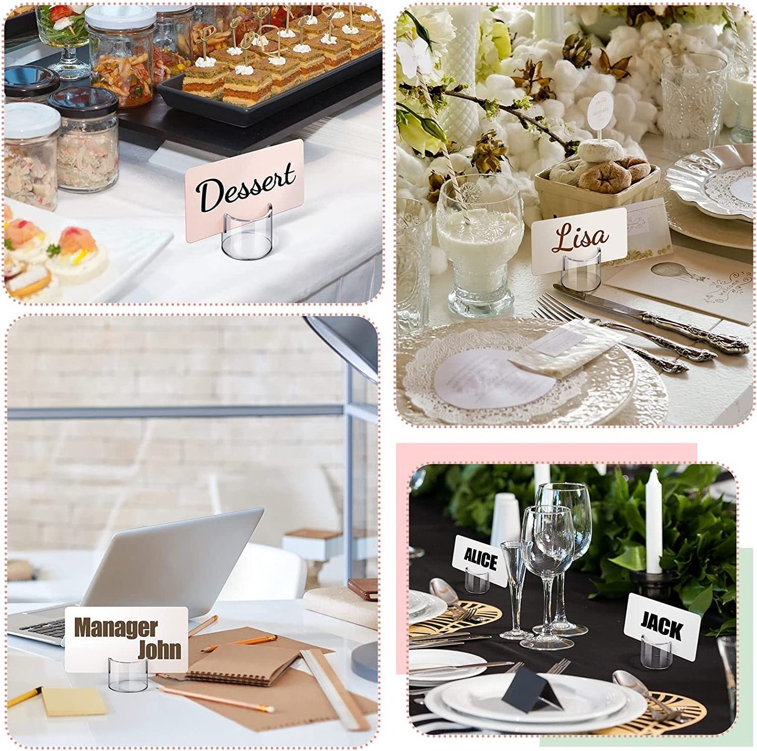 Acrylic Place Card Holder Clear Place Sign Holders with Card Slot Table Numbers Display Stands for Wedding, Banquet, Meeting