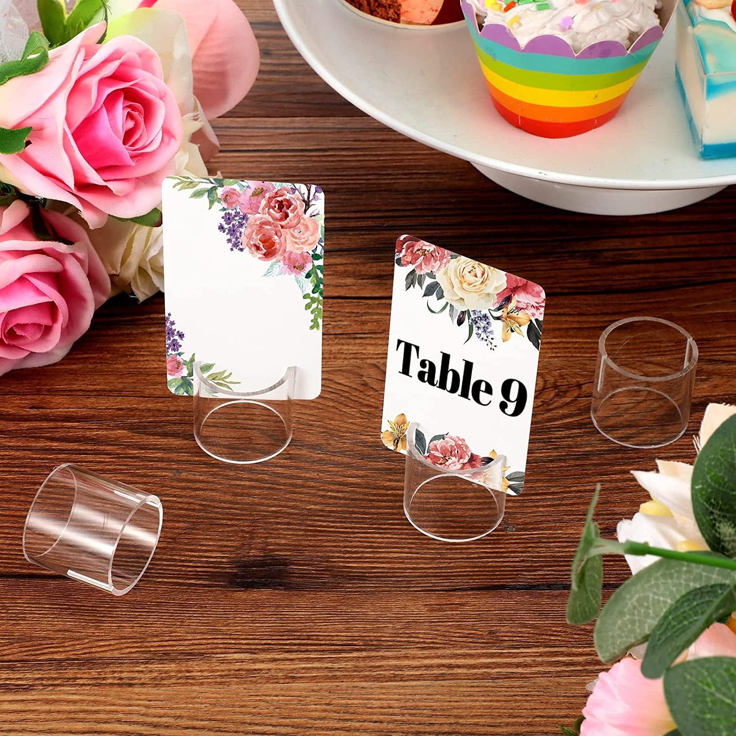 Acrylic Place Card Holder Clear Place Sign Holders with Card Slot Table Numbers Display Stands for Wedding, Banquet, Meeting