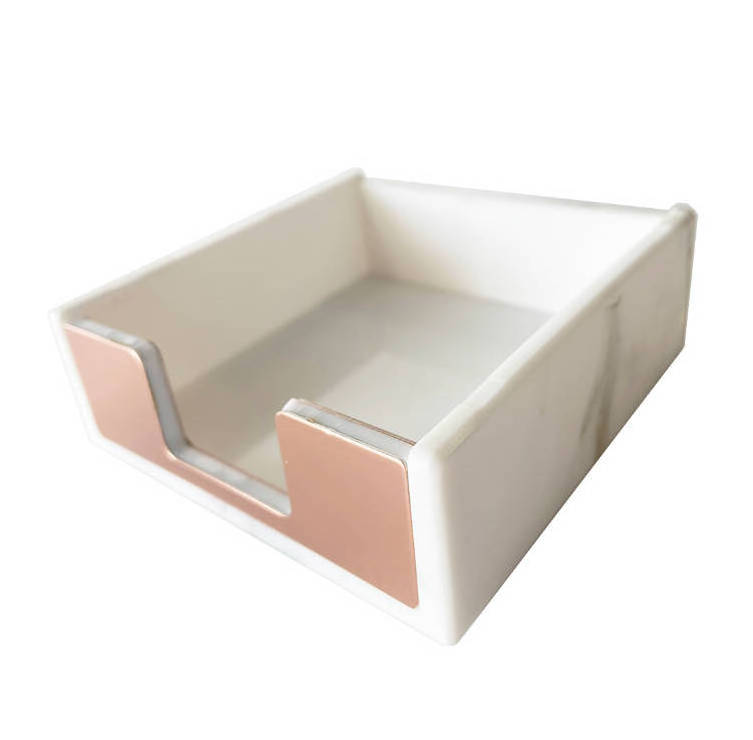 Acrylic Office Supplier Note Paper Tray Marble White Rose Gold Desktop Notepad Holder Acrylic Sticky Note Holder