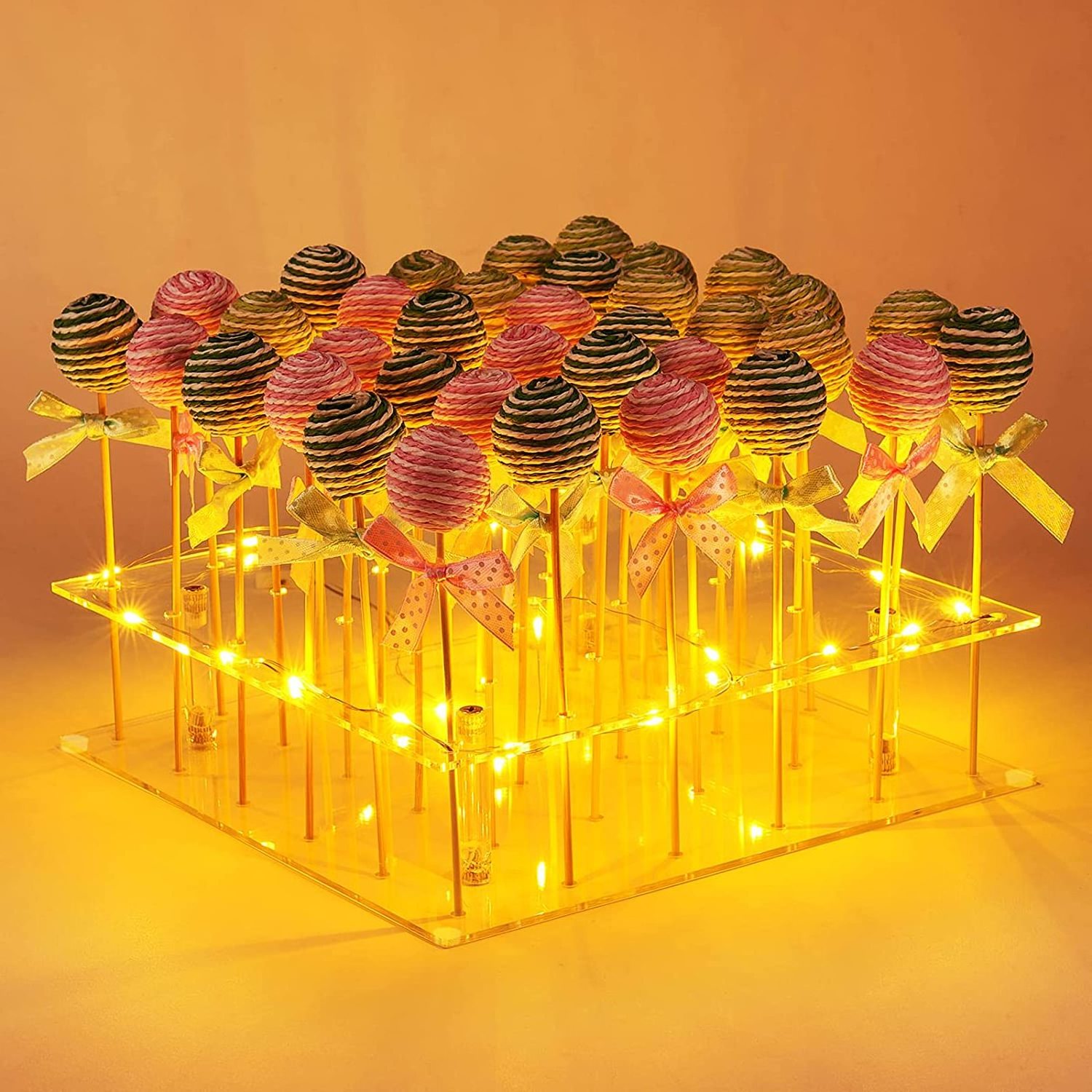 36 Hole Clear Lollipop Holder with LED String Lights, Ideal for Weddings Baby Showers Birthday Party Anniversaries Holiday Candy