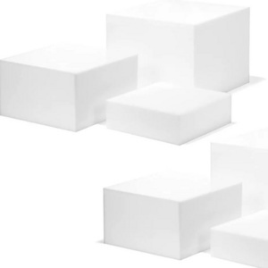 Set of 3 Glossy White Acrylic Cube Display Nesting Risers with Hollow Bottoms