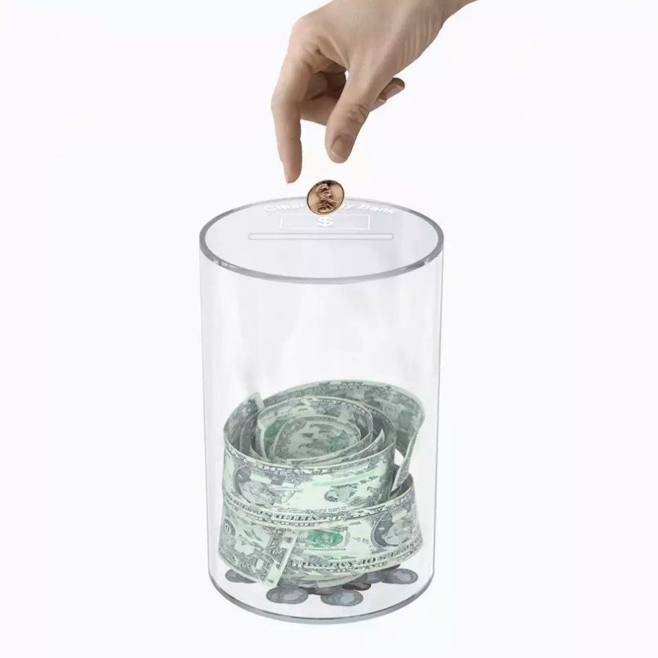 Unopenable Acrylic Clear Saving Money Piggy Bank for Boys Girls Kids Adult Gift, Jar for Coin Cash Bills