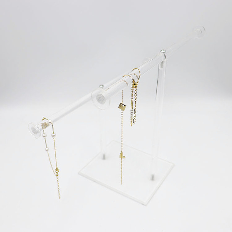 Custom Clear Acrylic Round Bracelet Display Holder 2 Tier T-bar Jewelry Display Acrylic Bracelet Display Stand