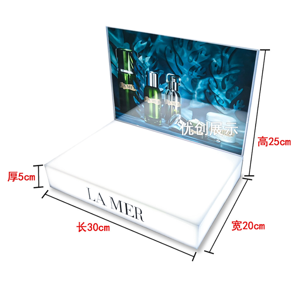 Wholesale High Quality White Luxury Cosmetic Acrylic Display Stand Essential Oil Perfume Makeup Display With Led Light