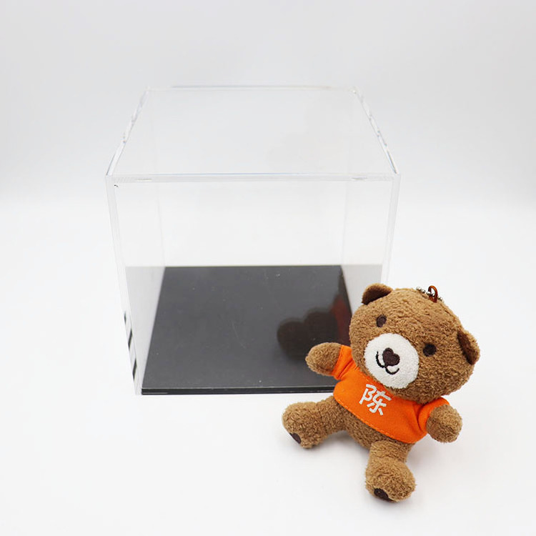 Custom clear acrylic storage boxes books magazines files storage box stackable cube display box With Black Base