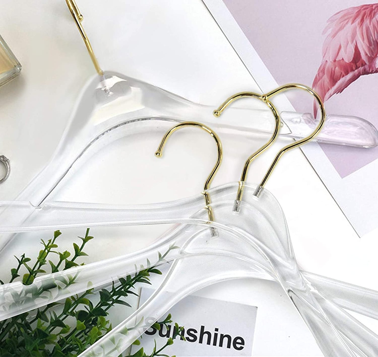 Acrylic Clear Clothes Hangers with Swivel Golden Chrome Hook Crystal Clothes Hangers Gold Clear Hangers