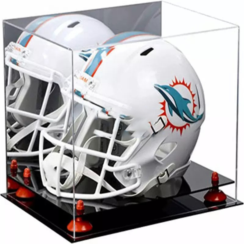 Transparent wholesales cube full size acrylic helmet football case stand for display