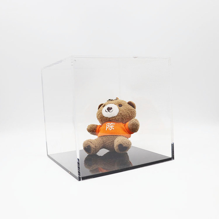 Custom clear acrylic storage boxes books magazines files storage box stackable cube display box With Black Base