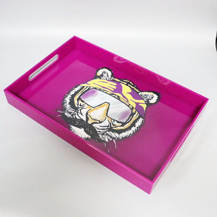 Plexiglass Purple Food Serving Trays Acrylic Tray Custom Printed Lucite Acrylic Bed Decorative Tray