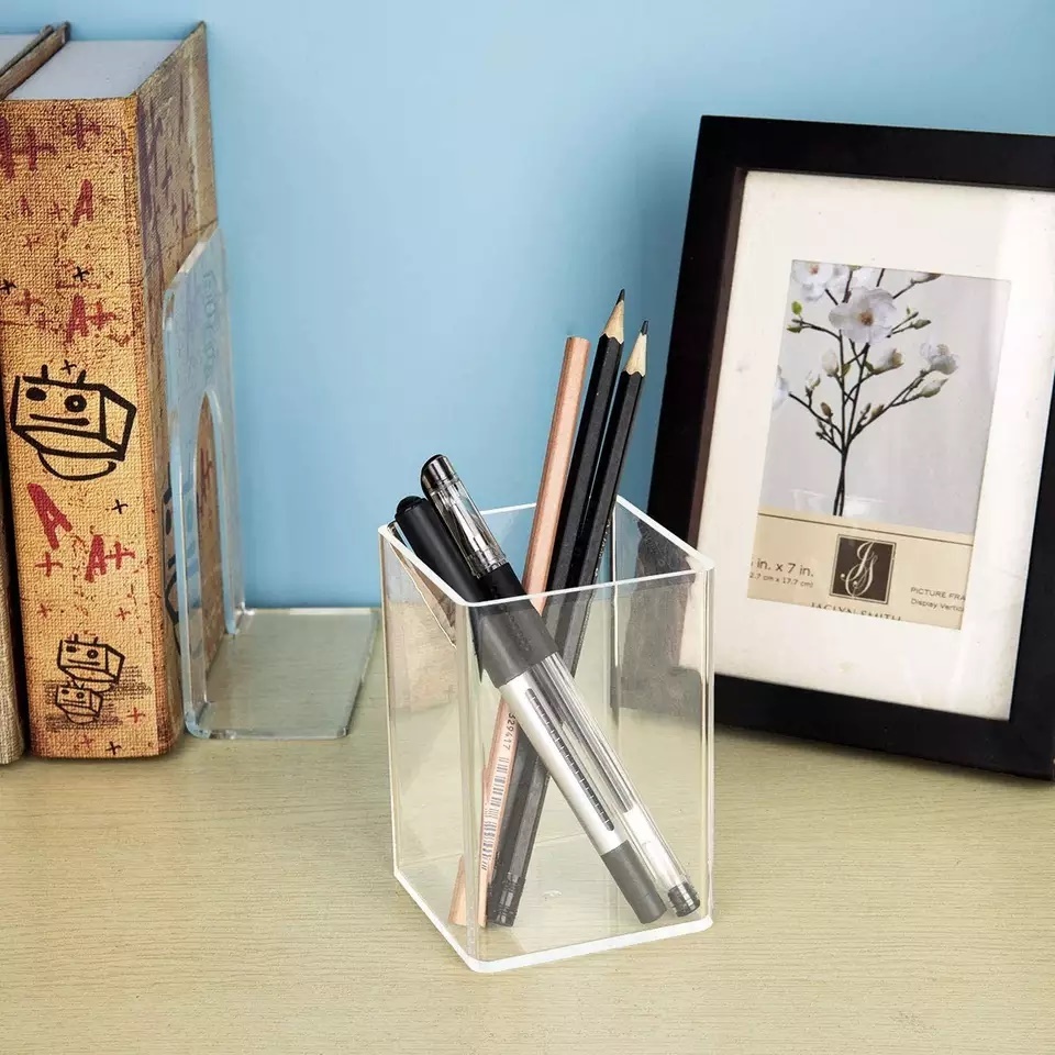 Clear Acrylic Pencil Pen Holder Cup, Makeup Brush Holder Acrylic Desk Accessories