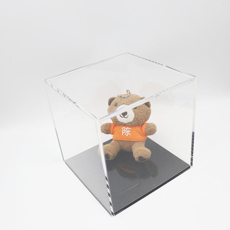 Custom clear acrylic storage boxes books magazines files storage box stackable cube display box With Black Base